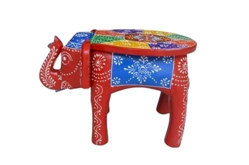 Kusum Art and Crafts Wooden Hand Painted Rajasthani Elephant Stool with Natural Finish (8x10x8, Multicolor-C) view 2