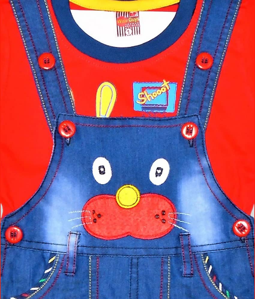 Wise Guys Pack of 1 Unisex for Baby Denim Dungaree Sets ( Red ) view 2