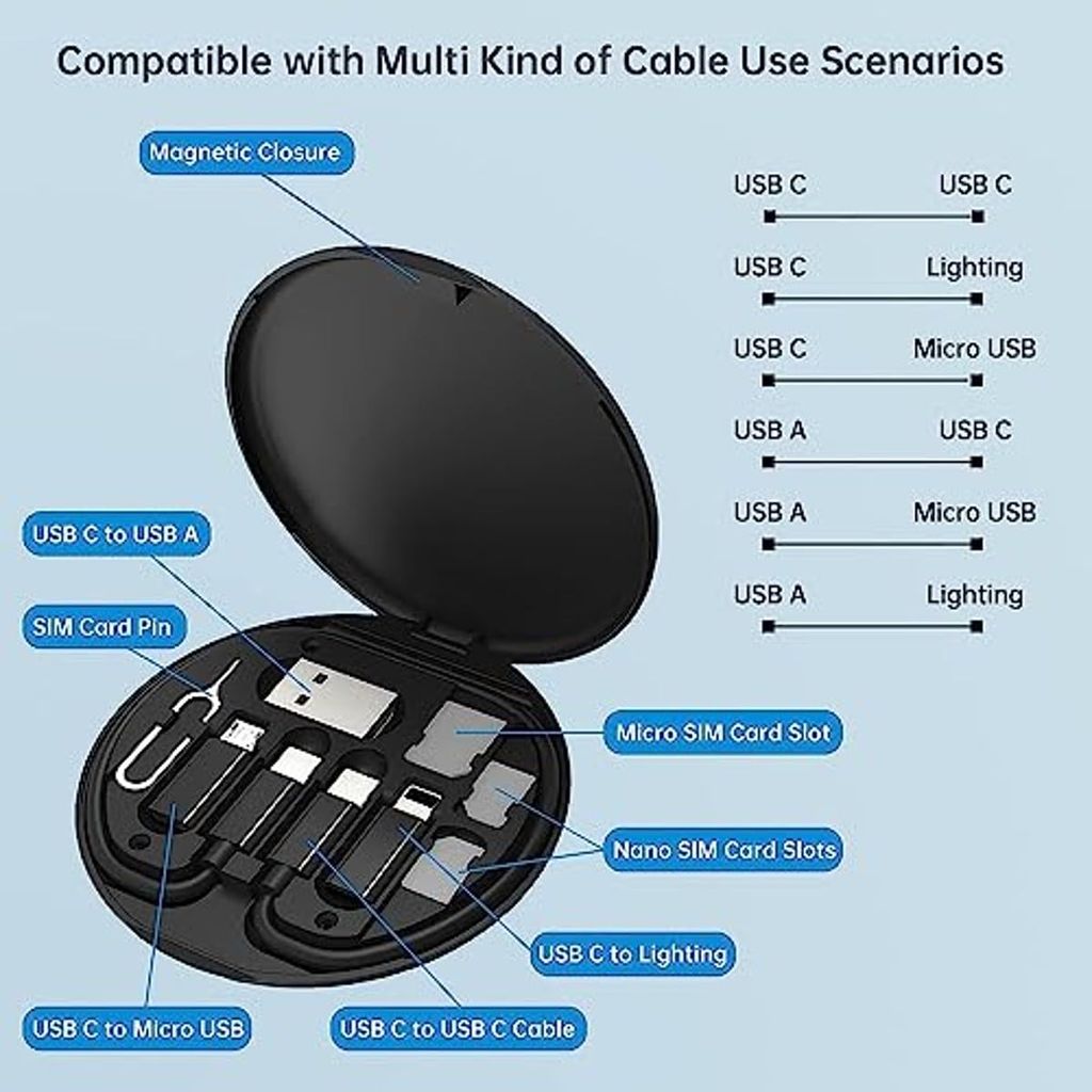 3-in-1 Cable 5 A 0.5 m Data Cable Set 60W Usb Multifunction Fast Charging Travel Data Cable Set (Compatible with Type C, Micro USB Port Inbuilt Mobile Stand Compatible iPad, all smart phone, Multicolor, One Cable) view 2