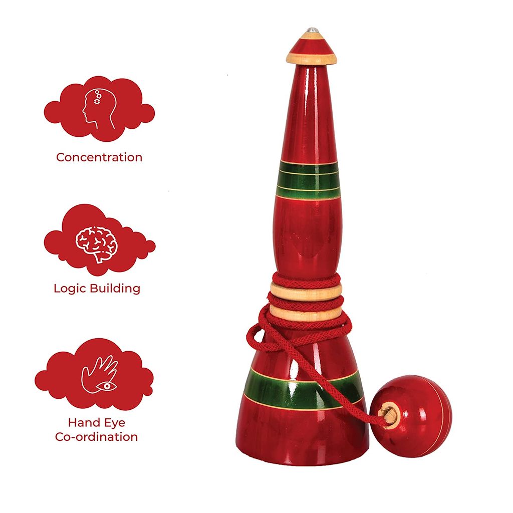 Desi Toys Cup & Ball | Wooden Traditional Toy | Classic Indian Game | Skills Development Game | Fun & Learning | Balancing Games | Portable & Durable | Made in India view 2