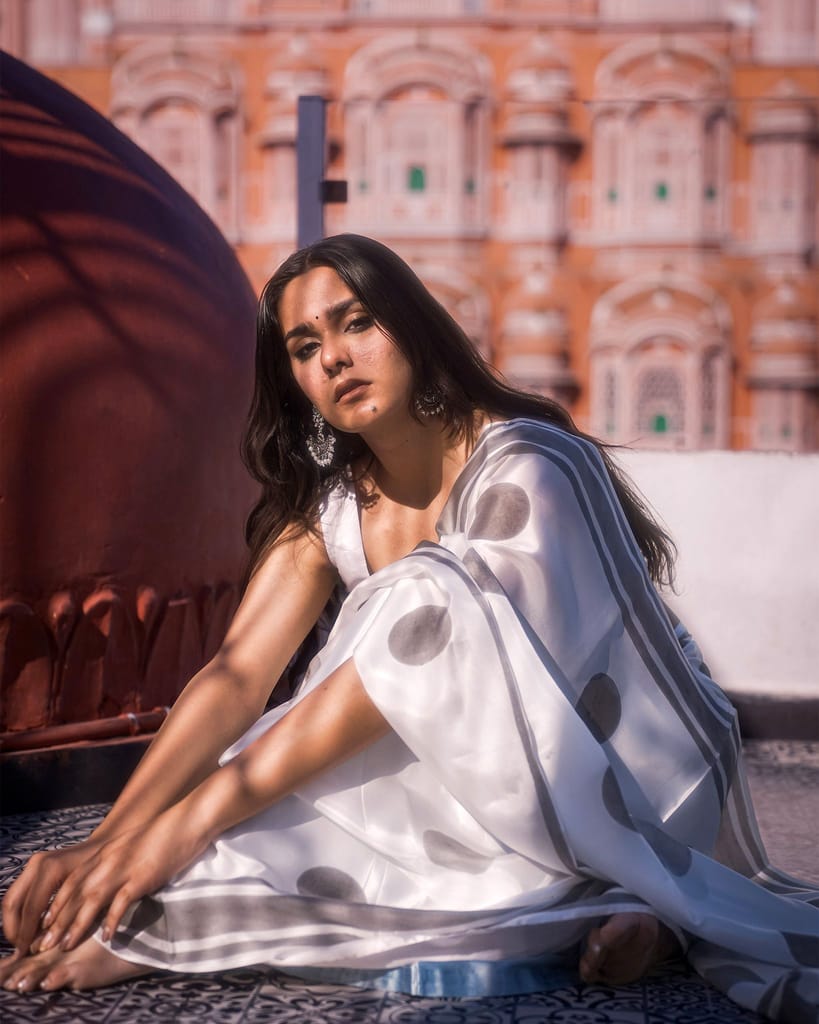 Pure White Rabab Saree by Aagaaz Jaipur view 2