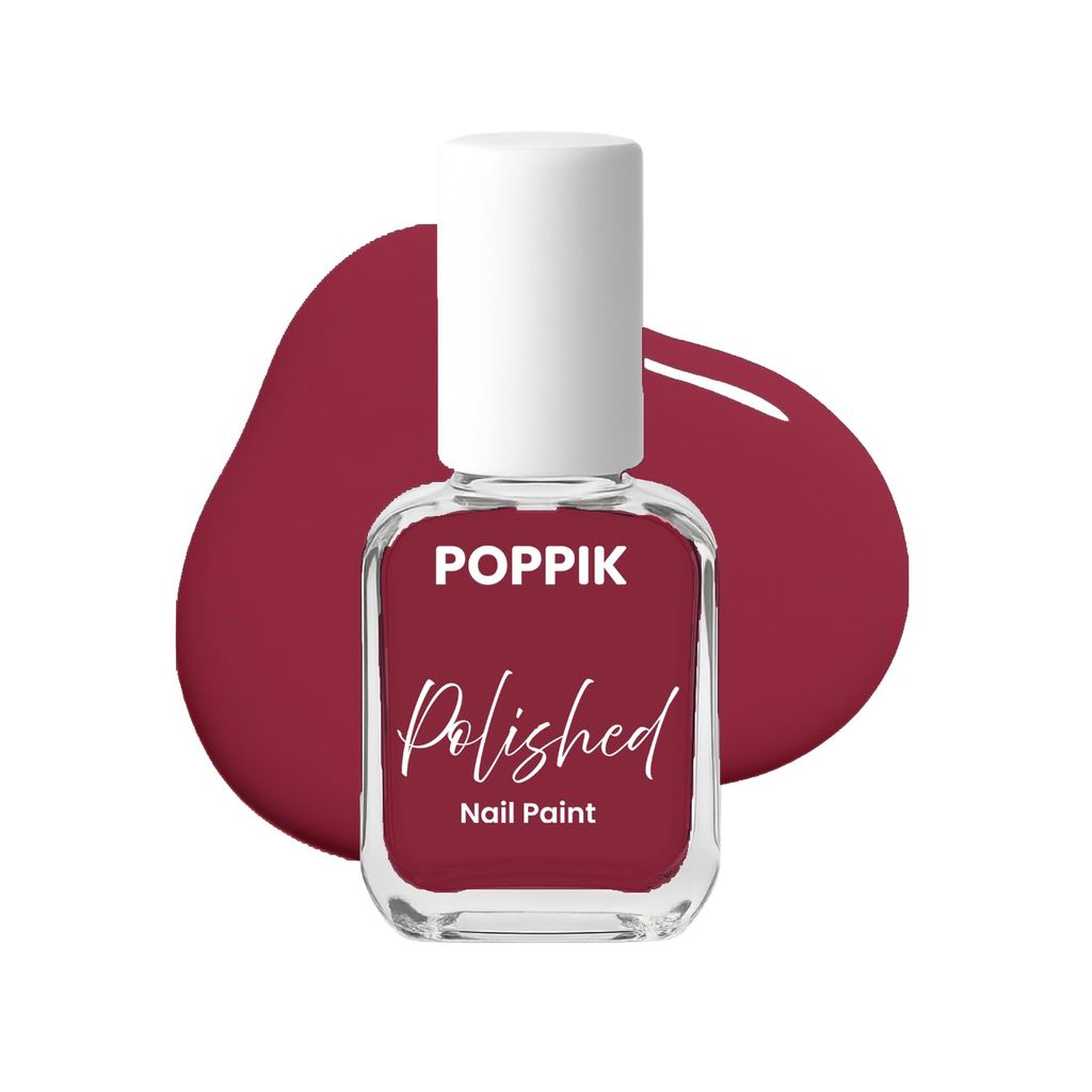 POPPIK Polished Nail Paint 8 ml, Quick-Dry, Long-Lasting & Chip-Resistant Nail Colour with Intense Pigment, Waterproof & Scratch-Proof, Satin Finish, Non-Toxic & Skin-Friendly
