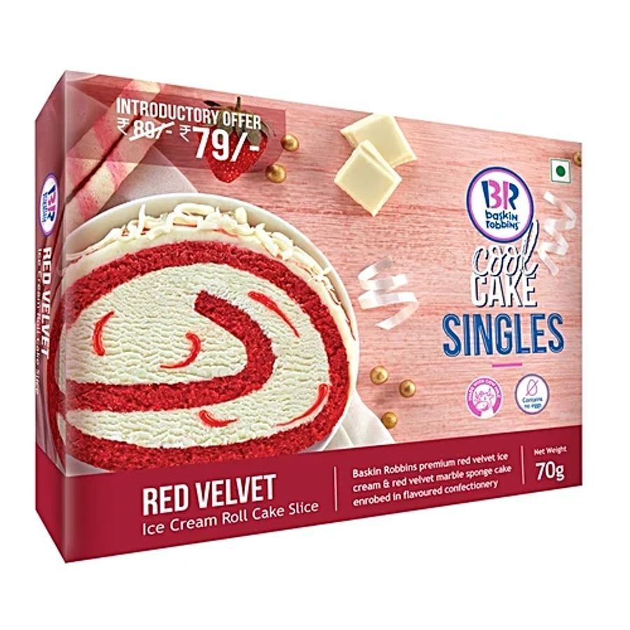 Baskin Robbins Ice Cream Roll Cake Slice - Red Velvet, 70 g - 70 gm - One cake slice