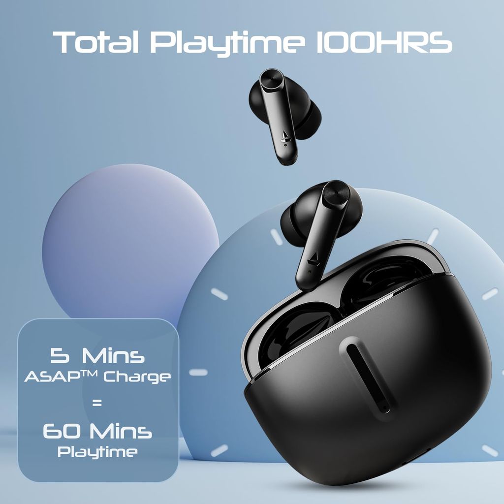 Boat Airdopes 200 Plus Truly Wireless in Ear Ear Buds w/ 100 Hours Playback, Quad Mics ENx Tech, 13mm Drivers, Beast Mode(50ms Low Latency), ASAP Charge(5 Min=60 Min), IWP Tech, BT v5.3(Carbon Black) view 2