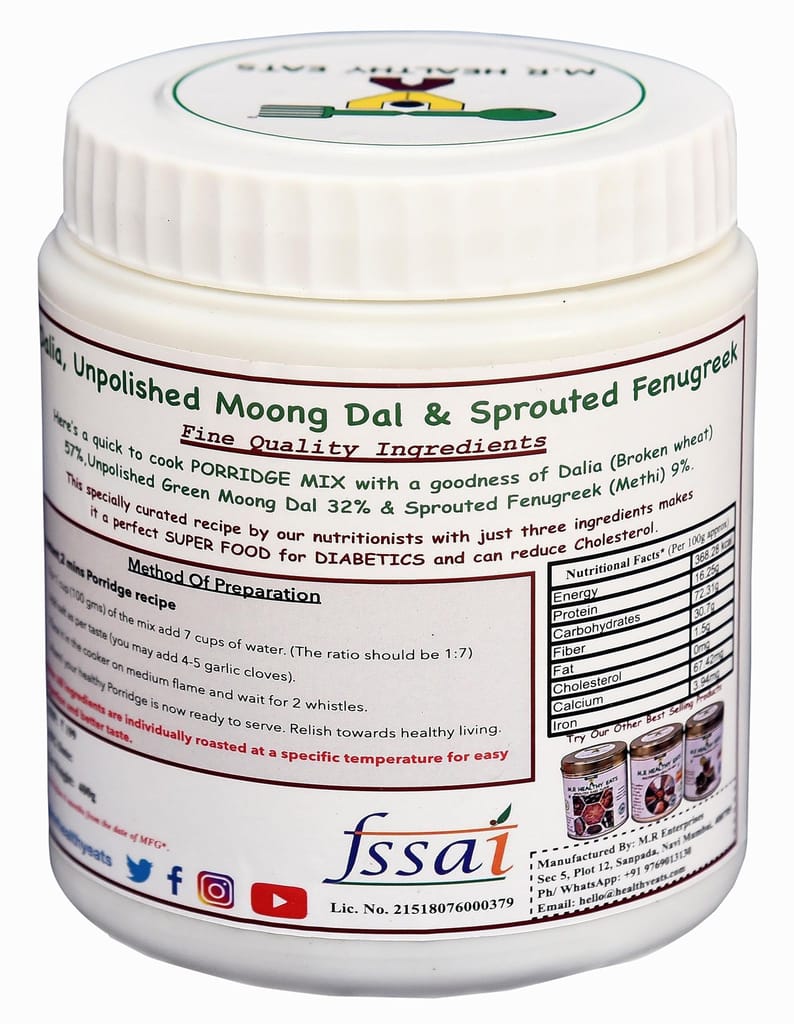 M.R Healthy Eats: Organic Dalia, Moong & Sprouted Fenugreek Mix In Food Grade Containers (Pack of 2) 400g Each view 2