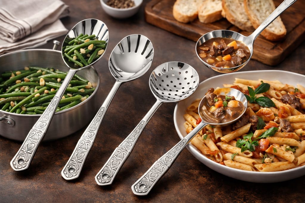 Tishav Stainless Steel Serving Spoon Set of 5 | Heavy Steel | Mirror Finish view 2
