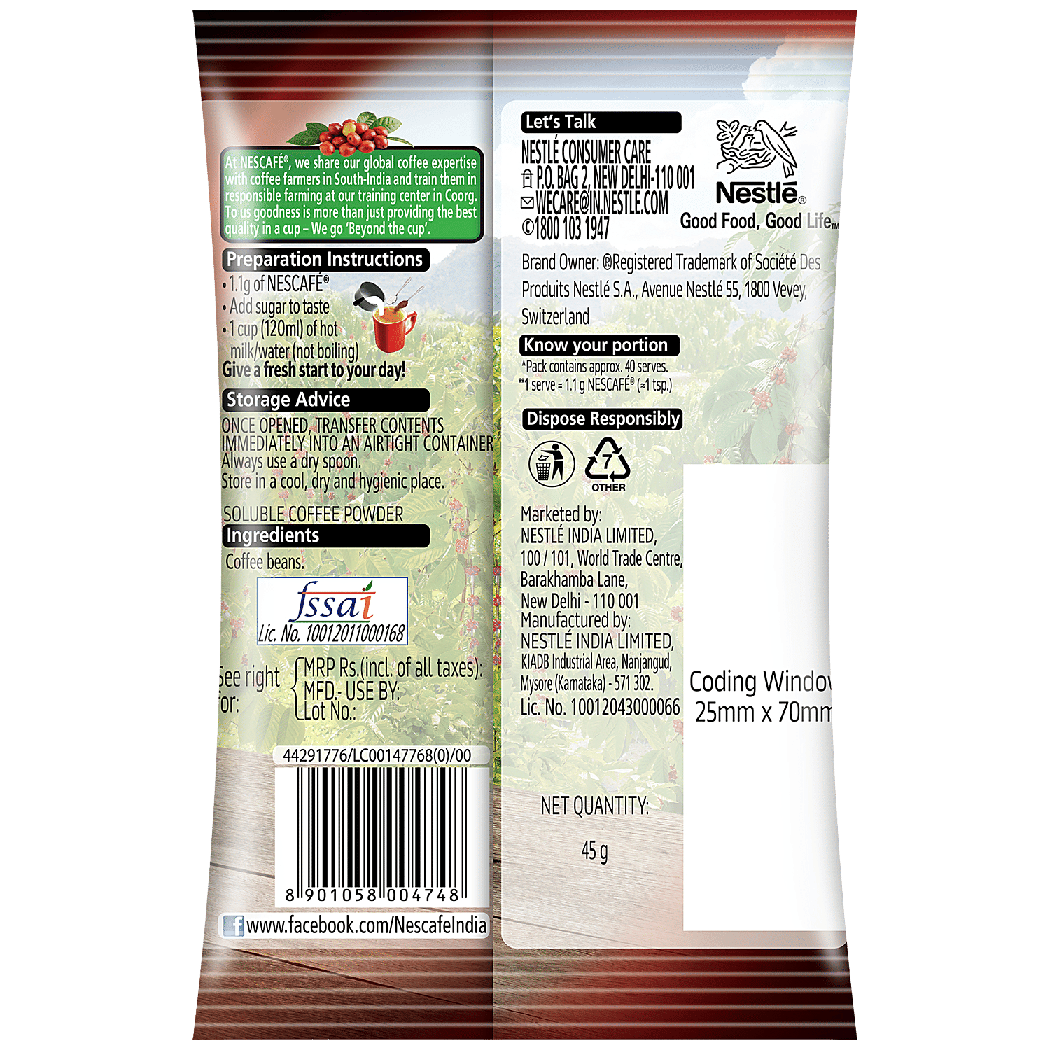 Nescafe Classic 100% Pure Instant Coffee, 45 G Pouch view 2