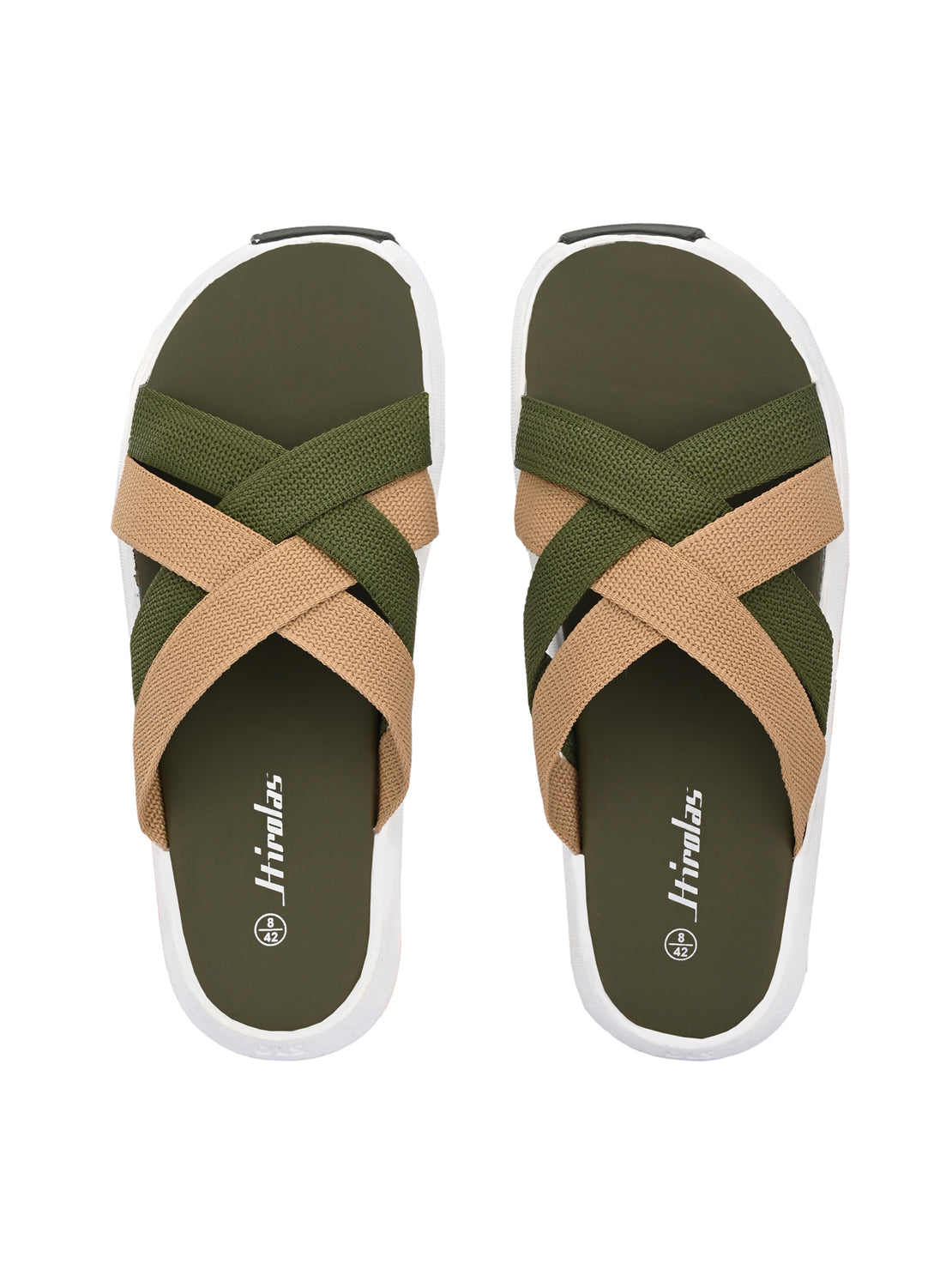 Hirolas® Men's Olive Fabric Strappy Slider Slippers (HROFF29GRT) view 2