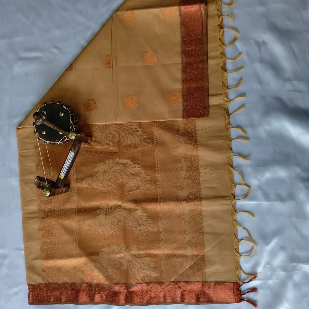 Pure Cotton Saree with Blouse Sandle color view 2