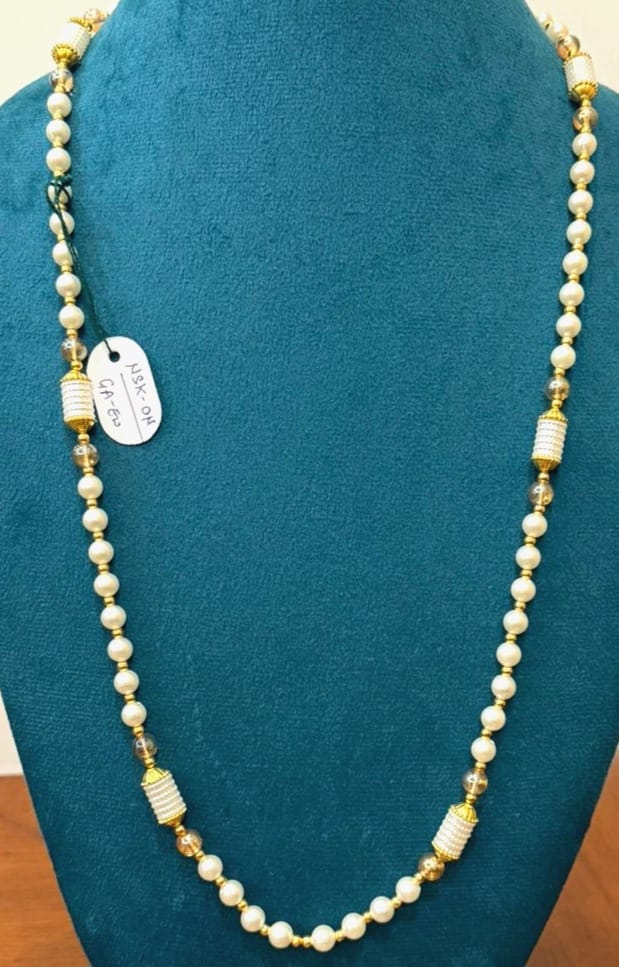 elegant long size wedding jewelry with cream pearls and gold accents view 2