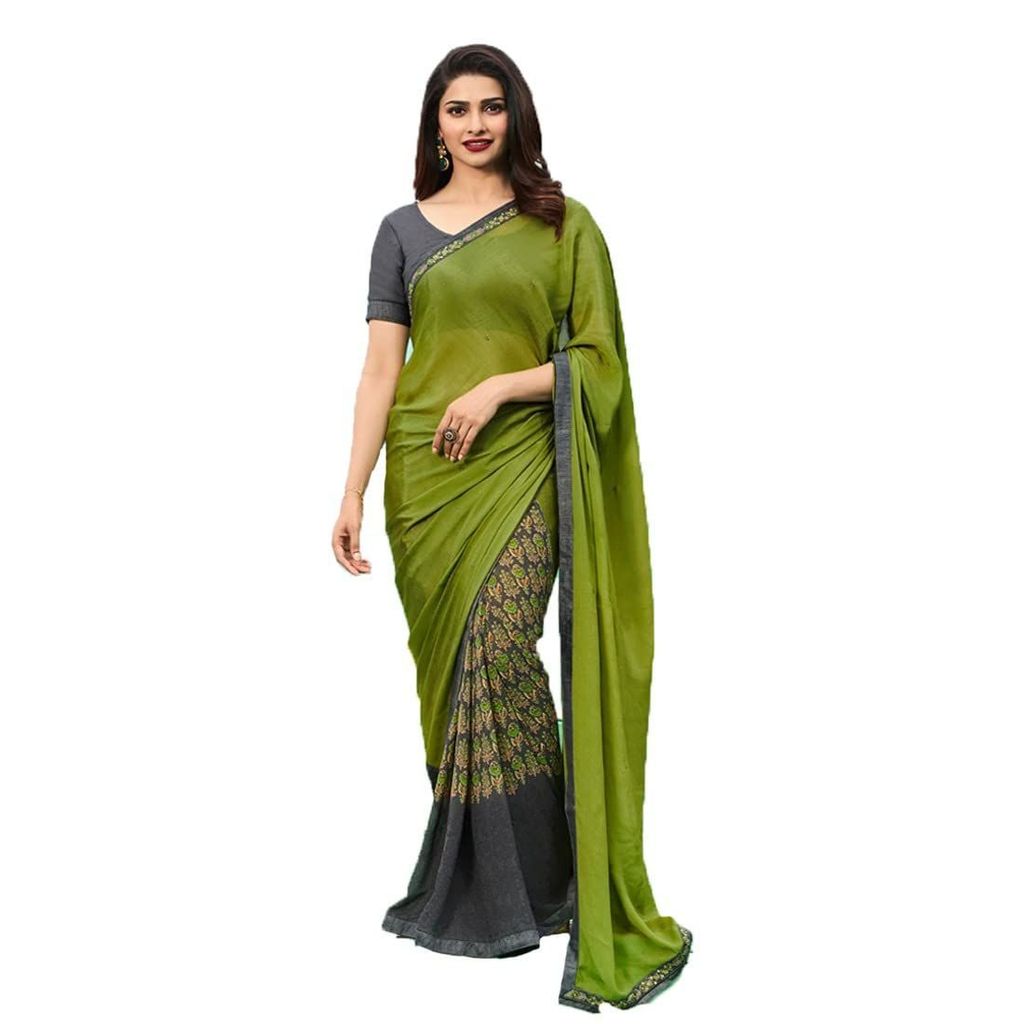 HHK Fashion Women's Printed Georgette 5.5 Meter Saree with Un-stitched Banglori Silk Blouse-Piece (Green)