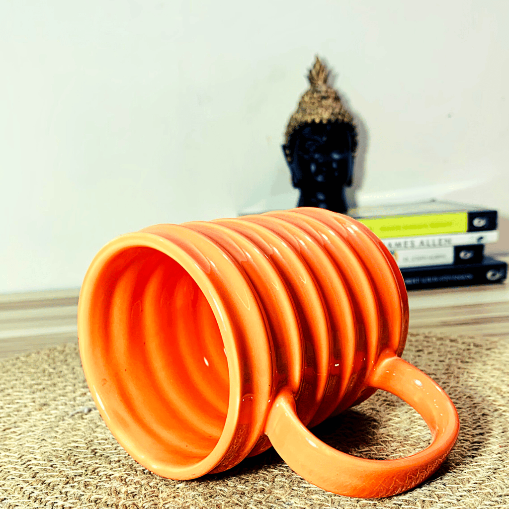 Homefrills Ceramic Hand Crafted Glossy line Design Ceramic Coffee Mug (Orange) Suitable for Coffee, Tea, Juice, Cappuccino,Milk etc. (275ml) Set of 1 view 2