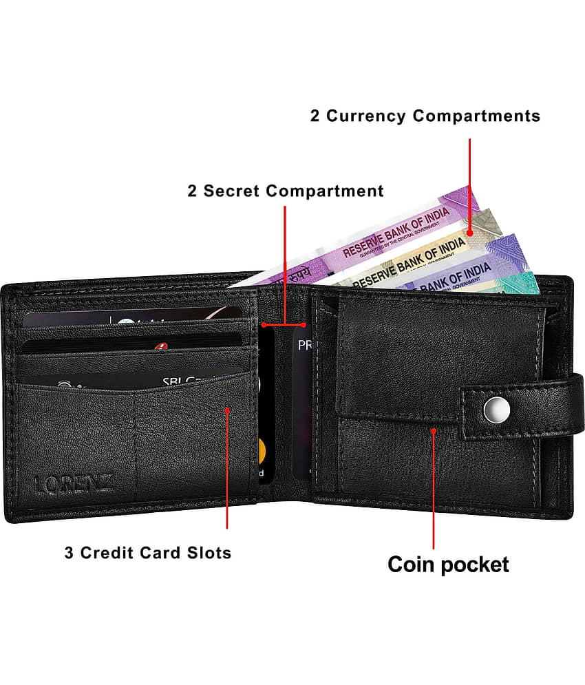 Lorenz Black 100% Leather Men's RFID Wallet ( Pack of 1 ) view 2