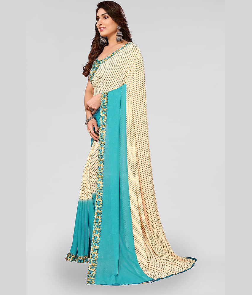 ANAND SAREES Georgette Printed Saree With Unstitched Blouse Piece ( Blue ) view 2