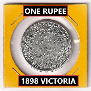 One Rupee 1898 Victoria Queen, British India Silver-plated old Coin Collection view 2