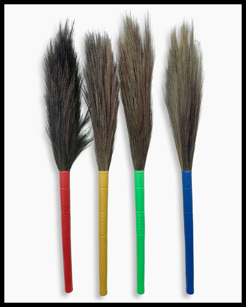 4-Pack of Long-Handled Natural Grass Brooms for Indoor and Outdoor Use