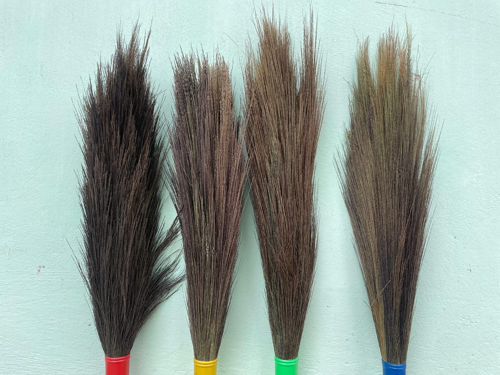 4-Pack of Long-Handled Natural Grass Brooms for Indoor and Outdoor Use view 2