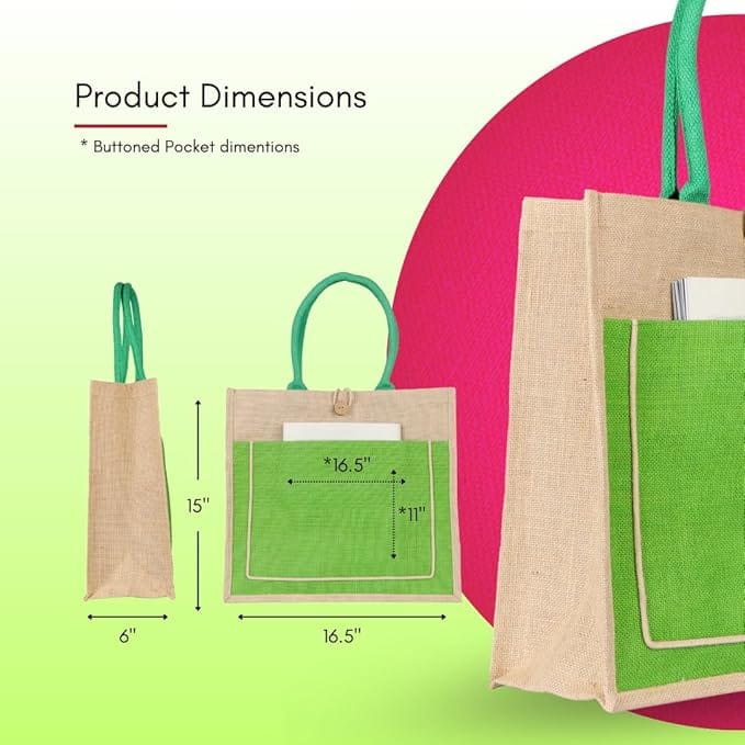 Jute Tote Bag with Front Pocket and Reinforced Handles view 2