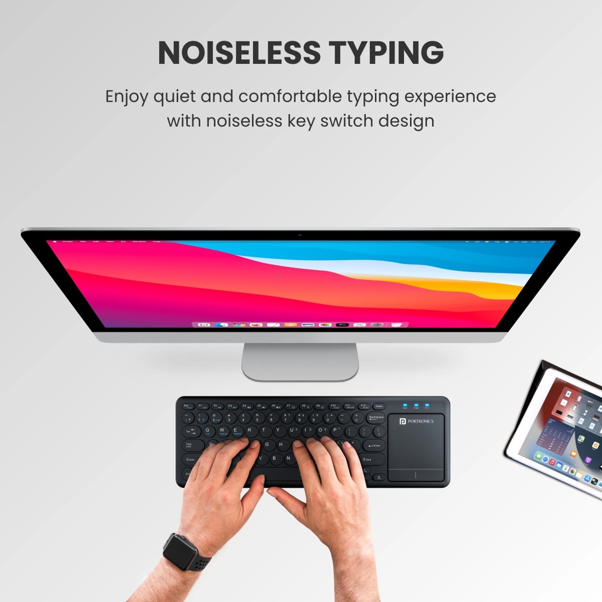 Portronics Bubble Pro Wireless Keyboard with Touchpad | 2.4GHz & Bluetooth Connectivity | Portable Handheld Keyboard Compatible with Windows PC, Laptop, Mac, Smart TV & Tablets (Black Or Random Color) view 2