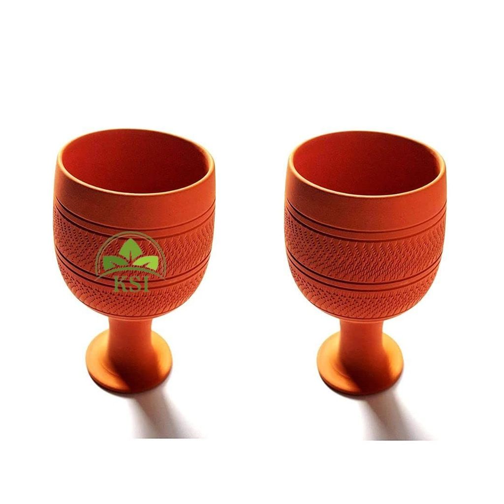 KSI Terracotta Wine Glass Eco Friendly and Handmade Glass for Drinking Earthenware Clay Wine Glass 200 ml, Set of 2 view 2