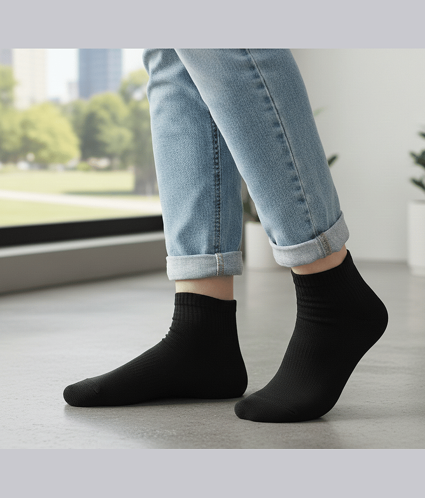 Bolax Pack of 5 Men's Cotton Blend Ankle Length Socks ( Black )
