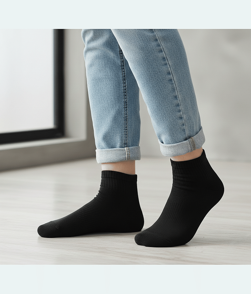 Bolax Pack of 5 Men's Cotton Blend Ankle Length Socks ( Black ) view 2