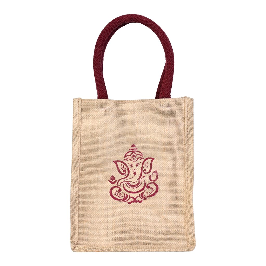 Lakmo Crafts® Jute Return Gift Bags, 8x10x4 inches, God Ganesha print view 2