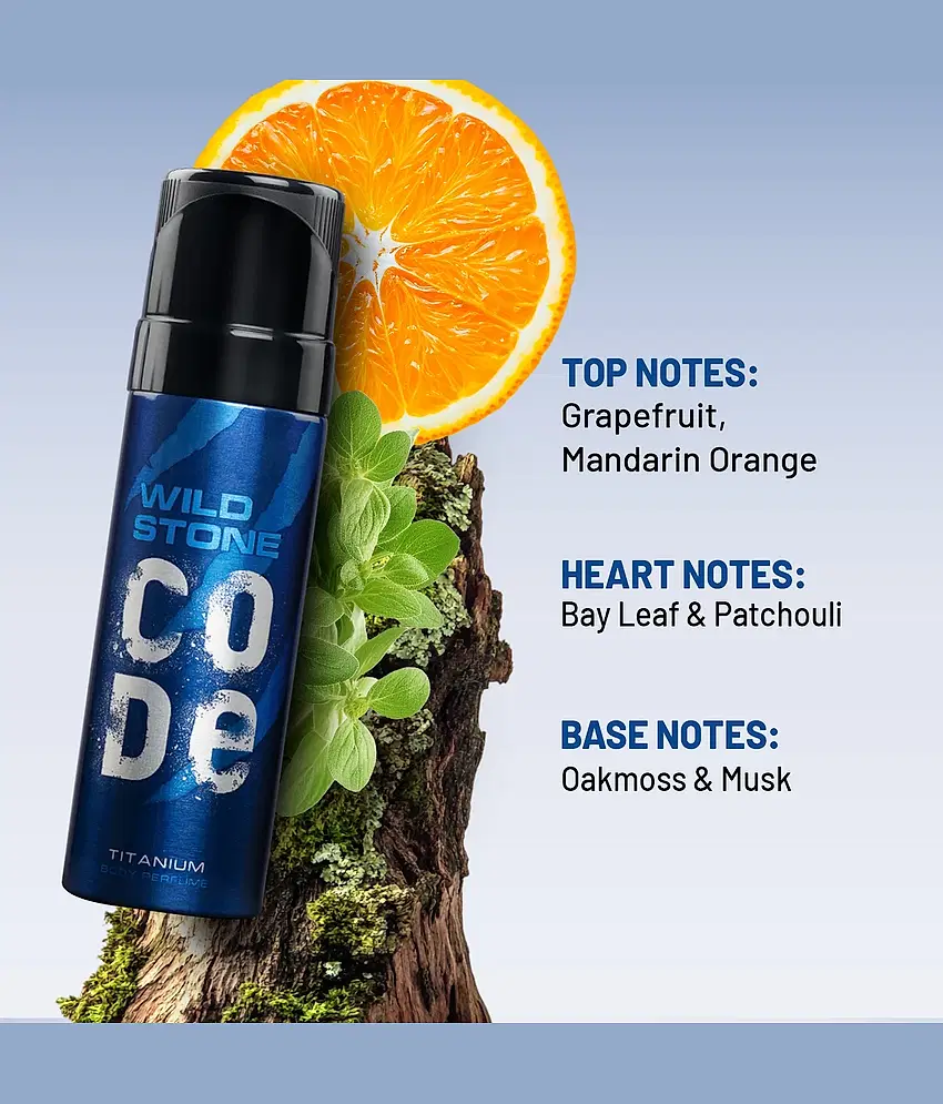 WILD STONE CODE Titanium Long Lasting No Gas Body Perfume Spray For Men, 150Ml view 2