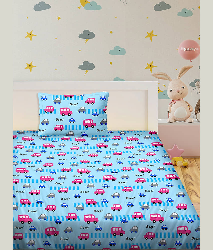 Bella Casa Cotton Single Bedsheet ( Blue )