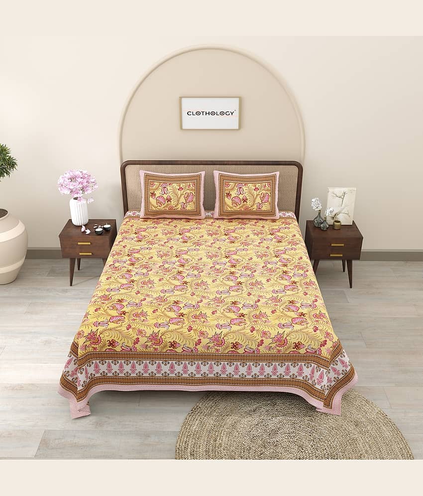 CLOTHORO Cotton 1 Double King Bedsheet with 2 Pillow Covers ( Brown ) view 2