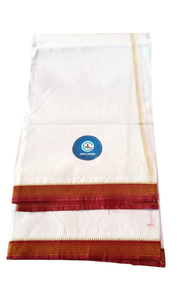 Jinka Lakshmi Collections Combo 100% Handloom Pure Cotton Dhoti For Men 4 Meters Unstitched Pack of 2 (Maroon) view 2
