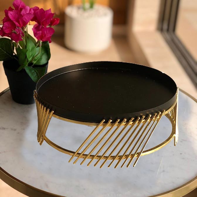 Cake Stand for Cake Cutting Display Stand Multipurpose Dessert Stand for Birthday and Wedding Party (Black & Gold-02-Fancy-11K) view 2