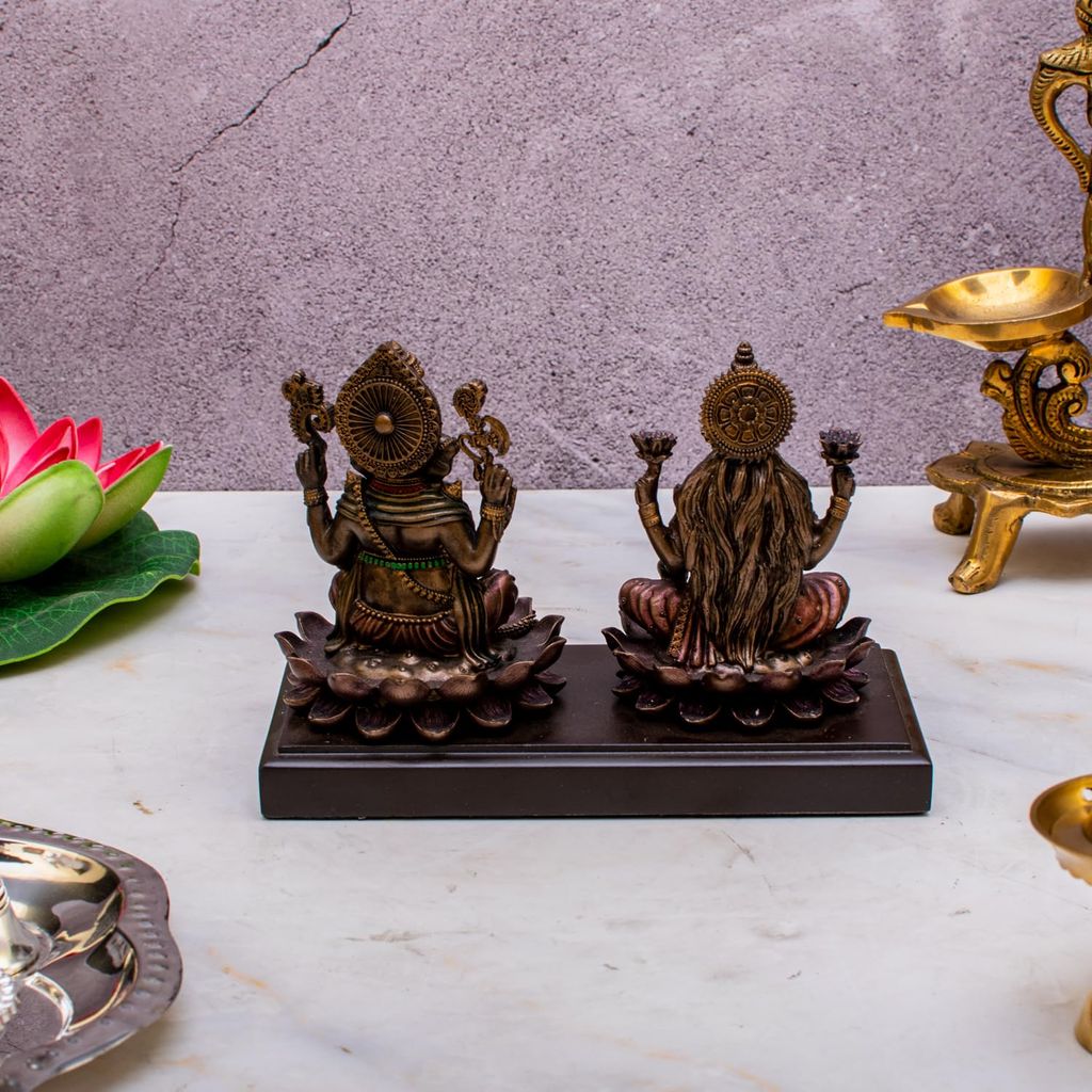 Craftlayout Laxmi Ganesha Idol Sitting On Lotus 4.5 Inch view 2
