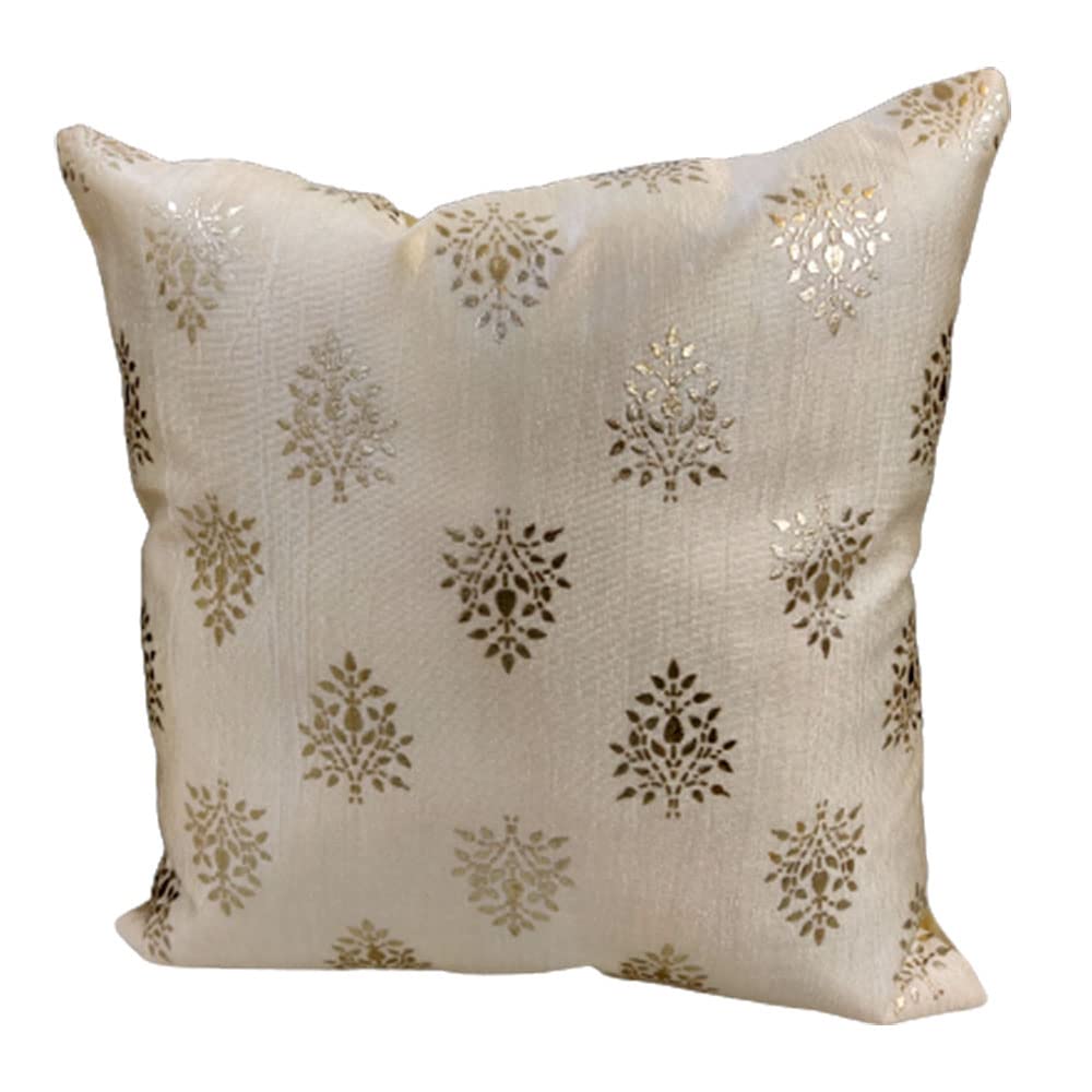 Polyester Silver Floral Foil Printed Cream Square 3 Cushion Covers and 1 Table Runner Combo Luxury Modern Pillow Cover for Sofa Living Room Bedroom |12X12 Inch Cushion Cover I12 X 59 Inch Table Runner view 2