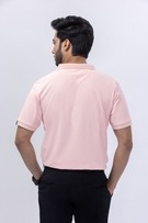 Peach Polo T-Shirt With Jacquard Collar view 2