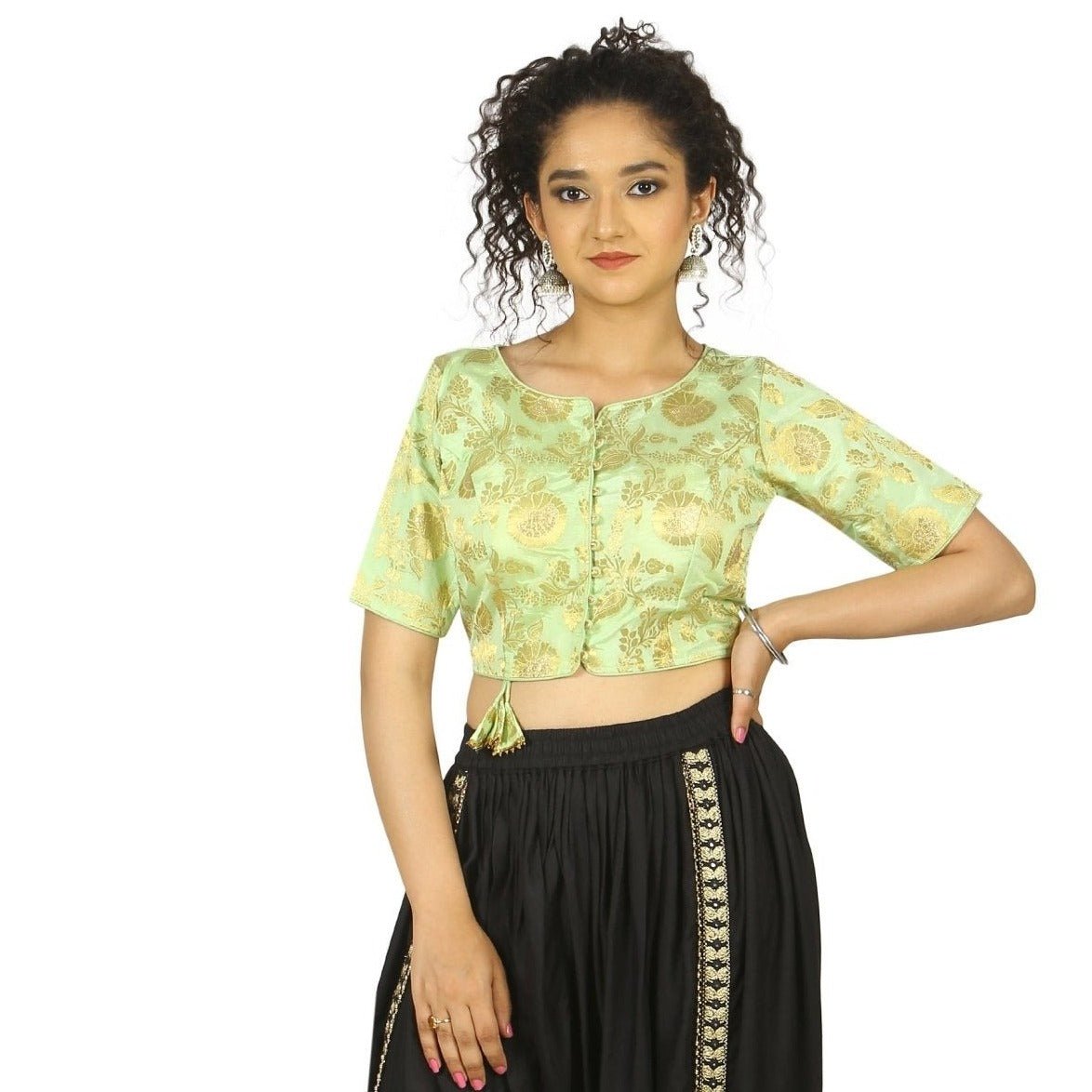 TheHangr Parrot Green Banarasi Brocade Blouse - 34