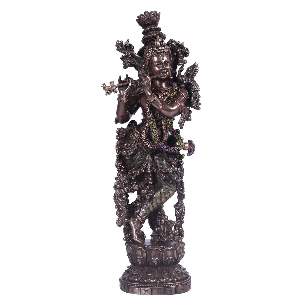 Craftlayout Krishna Idol Playing Flute Showpiece with Bronze Finish 14.5 Inch view 2