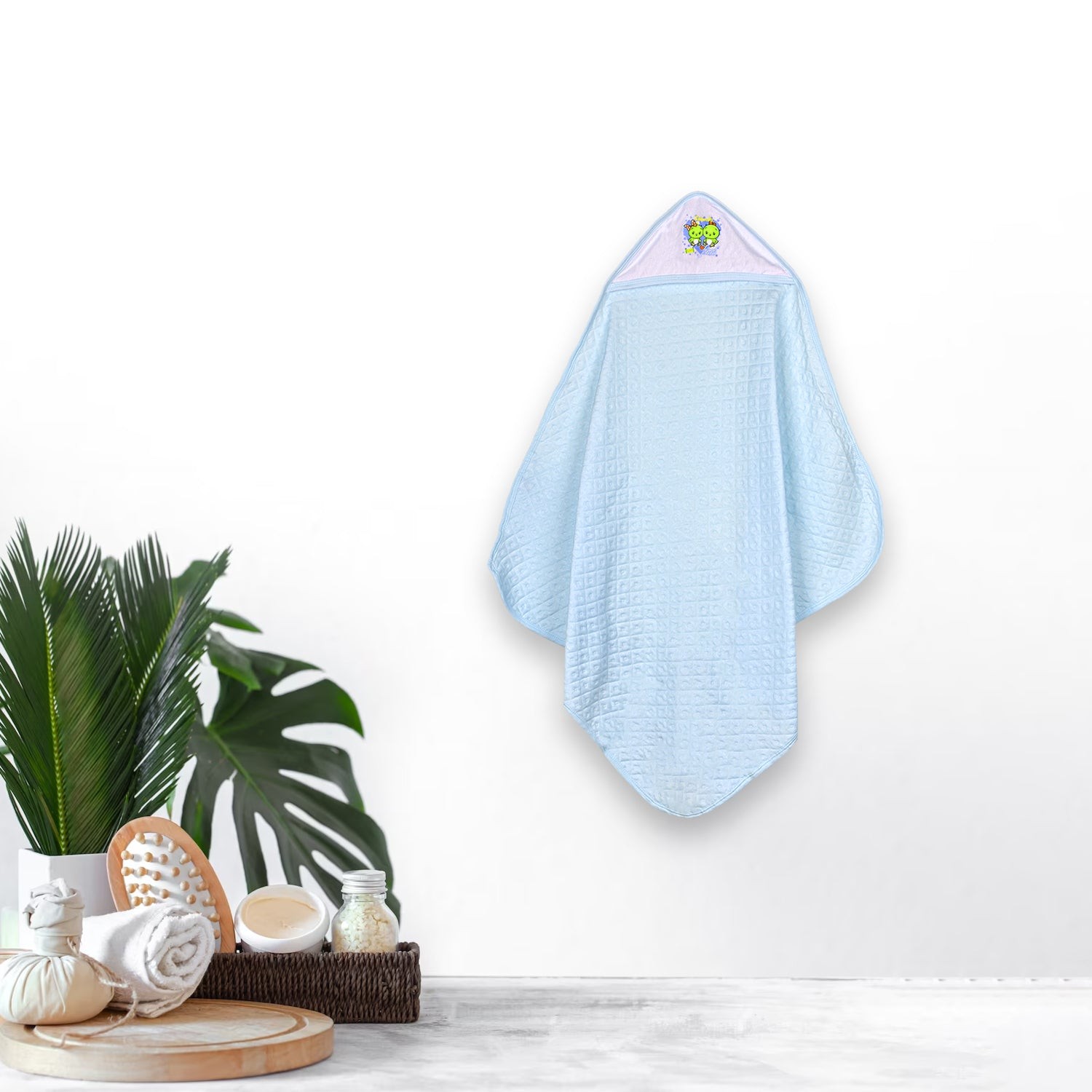 Ultra Soft Cotton Baby Hooded Towel -Blue - 70x70 cm ( 0-3 Months )