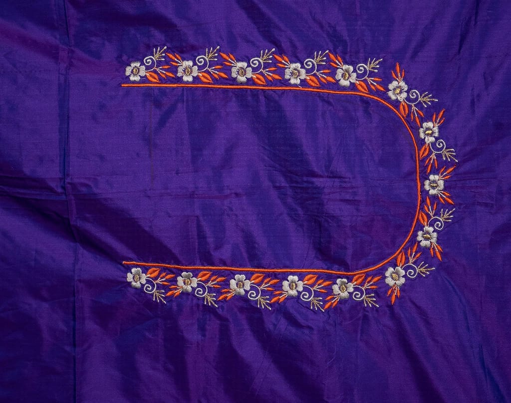 Embroidered Blouse Piece With Floral Motifs view 2