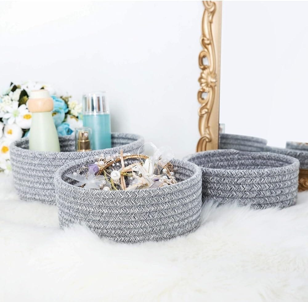 Generic Cotton 8x3 Inch Kidi Round 3 Set Bedside Organizer With Out Lid (Gray)-PID66371 view 2