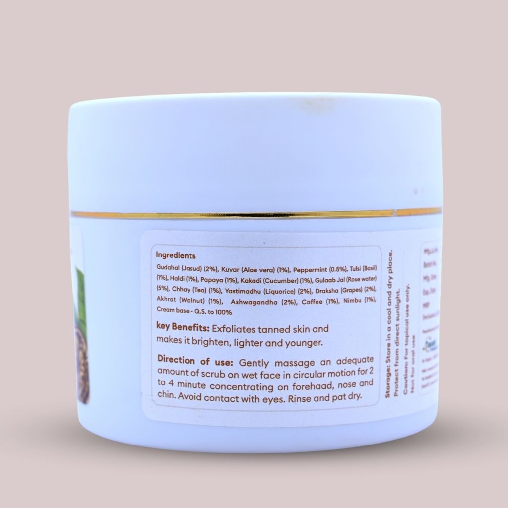 Tarushi Formulations Herbal De-Tan Unisex Scrub with Papaya, Aloe Vera and Walnut - For Tan Removal, Skin Whitening and Glowing Skin, 200gm view 2