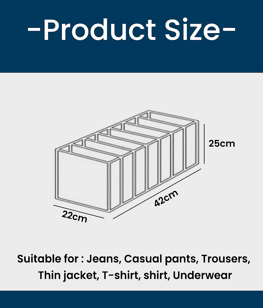 Non-Woven 5 Compartments Foldable Wardrobe Storage Organisers for Shirt, Denims, Pants, T-Shirt,Grey (2U) view 2