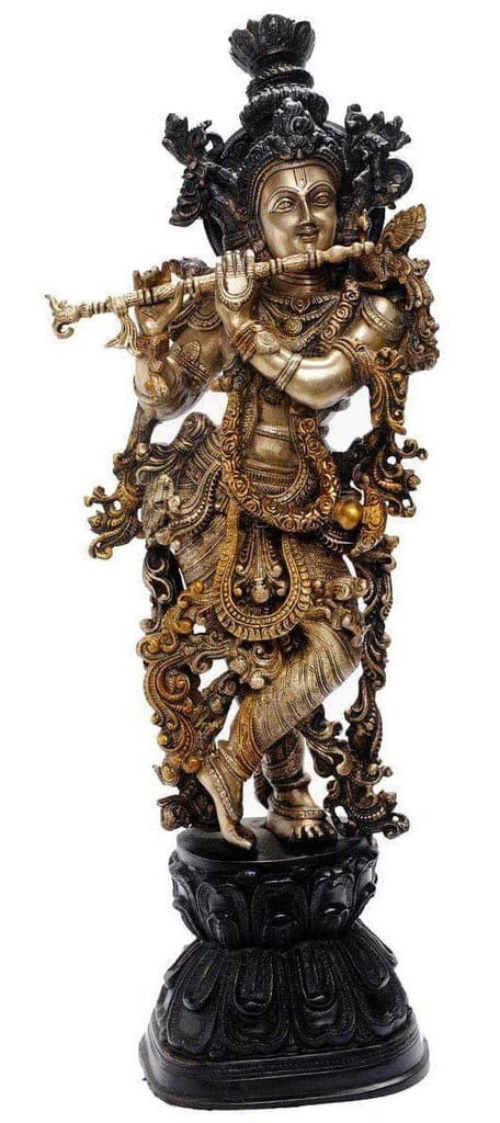 ARTVARKO Brass Lord Radha Krishna Murti Statue Playing Flute Gold and Black Big Size Metal Idol for Home Decor Temple Pooja Room Gallery Gift Height 29 Inch Weight 33 KG view 2