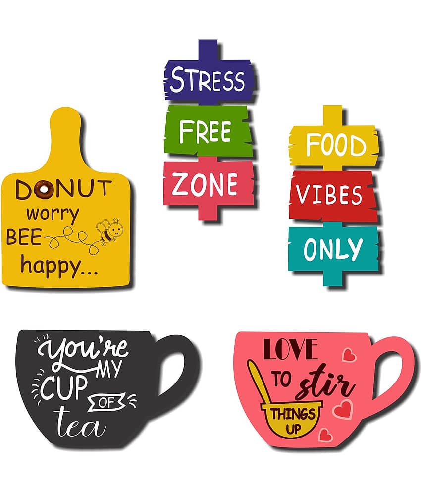 Asmi Collection Wooden Tea Intellectual Fridge Magnets Wood Designer Shape Fridge Magnets Fridge Magnet - Pack of 5 view 2
