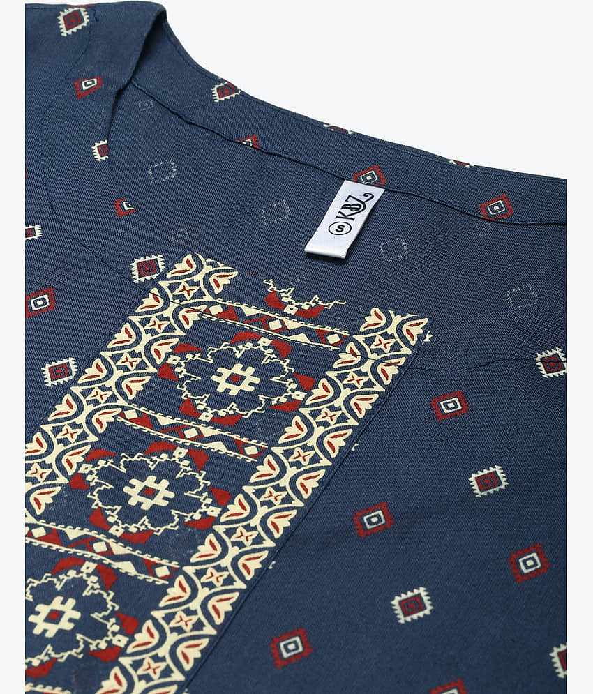Kbz - Blue Straight Rayon Women's Stitched Salwar Suit ( Pack of 1 ) view 2
