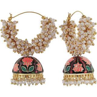 Lotus Multicolor Jhumki Ghungroo Baali Earrings Golden Black Alloy Copper Material Earrings for Women's Fashion Jewelry view 2