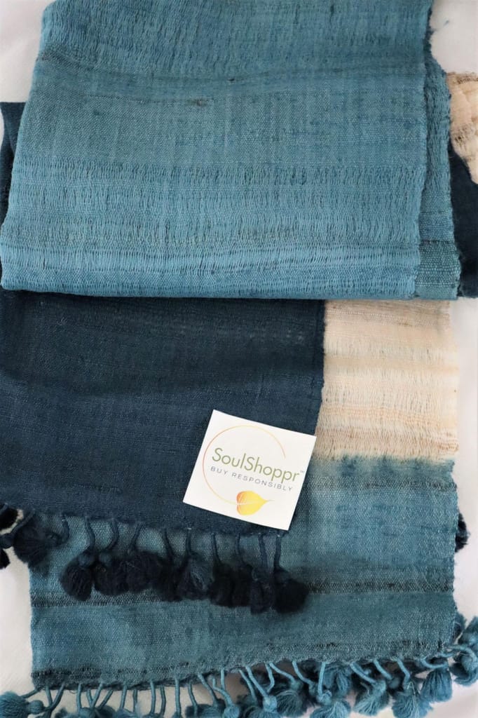 SoulShoppr Handloom Stole - Indigo Ombre view 2