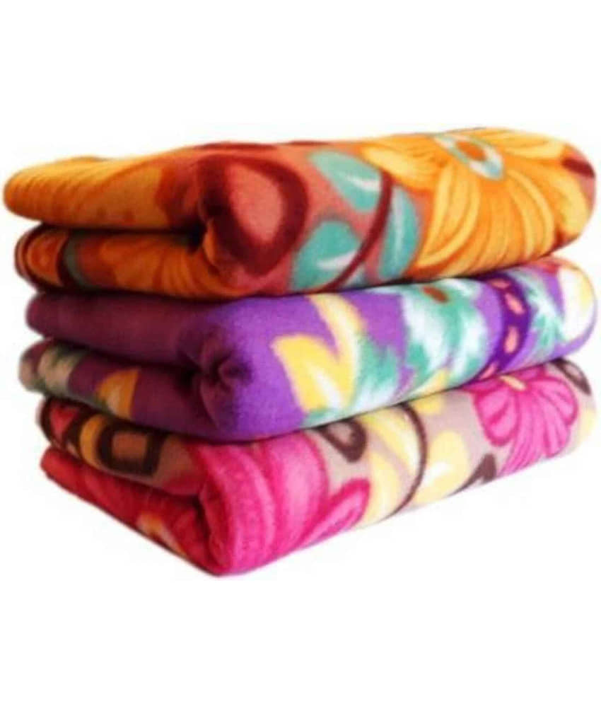 Welhouse Fleece Floral Single Bed Blanket ( 222 cm x 150 cm ) - Multicolor ( Pack of 3 ) Assorted view 2