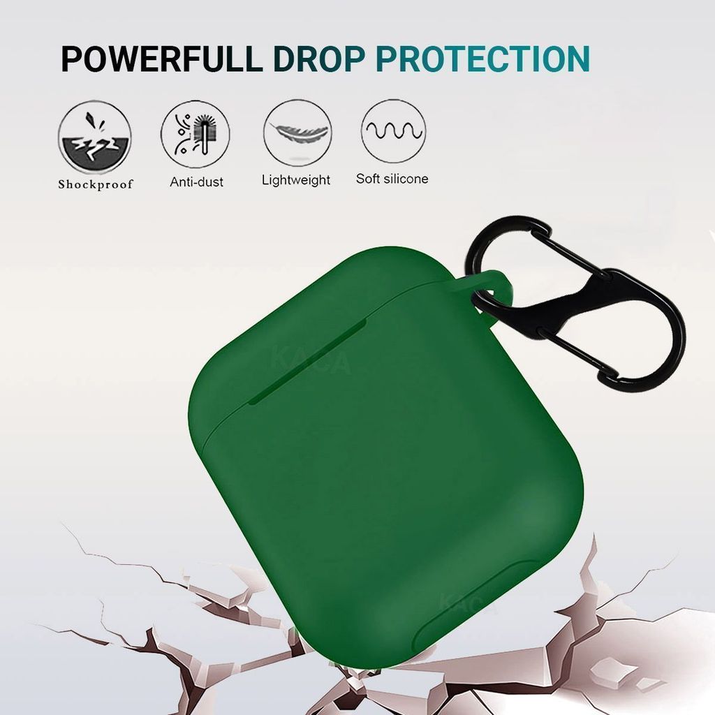 LIRAMARK Silicone Soft Case Cover with Buckle for AirPods 1 & 2, Apple airpods 1st and 2nd Generation case (Green) view 2