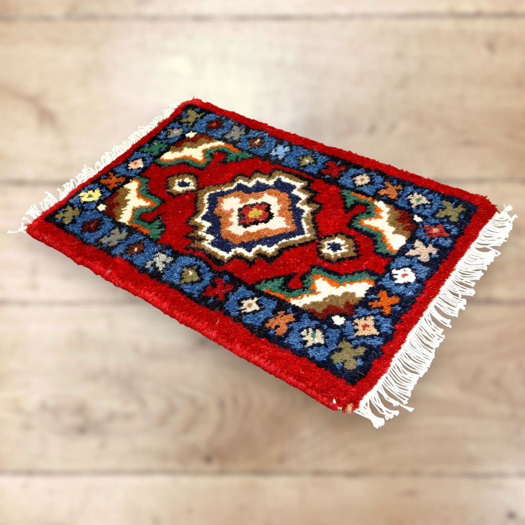 ELURU- Traditional Handcrafted Design Woolen Door Mat | Ethnic Printed Anti-Skid Small Carpet with Fringe view 2